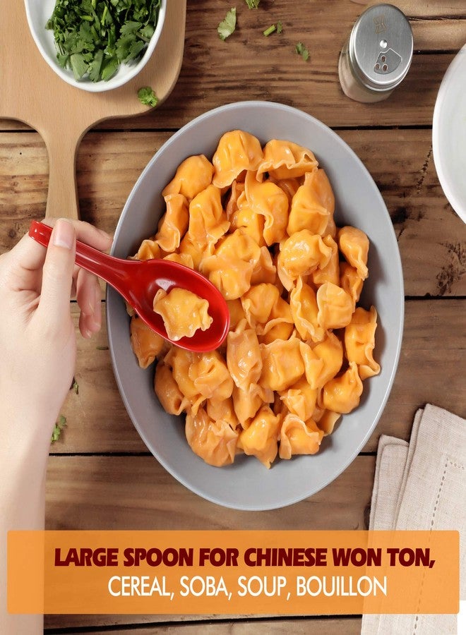 Hiware 12 PACK Asian Soup Spoons, Rice Spoons, Melamine Chinese Won Ton Soup Spoon For soba, pho, ramen, Noodle, Korean Style Large Spoon with Long Handle- Notch and Hook Style, Red ＆ Black - Image 4